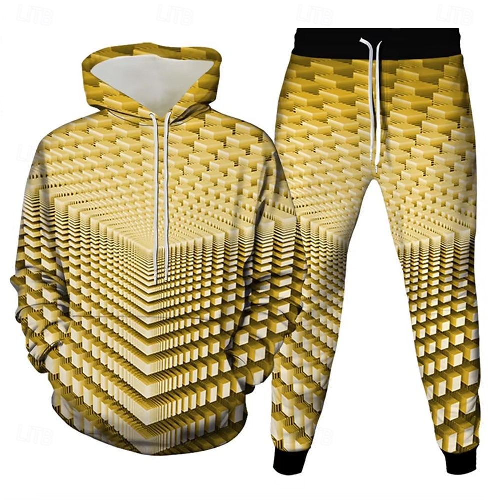 Per uomo Geometrico Illusione ottica 2 pezzi Set di felpe 3D Tuta Felpa con Cappuccio Manica Lunga Pantaloni lunghi Con Cappuccio Casual Quotidiano Athleisure Stampa 3D Primavera Autunno Inverno del 2025 a $39.99 –P5