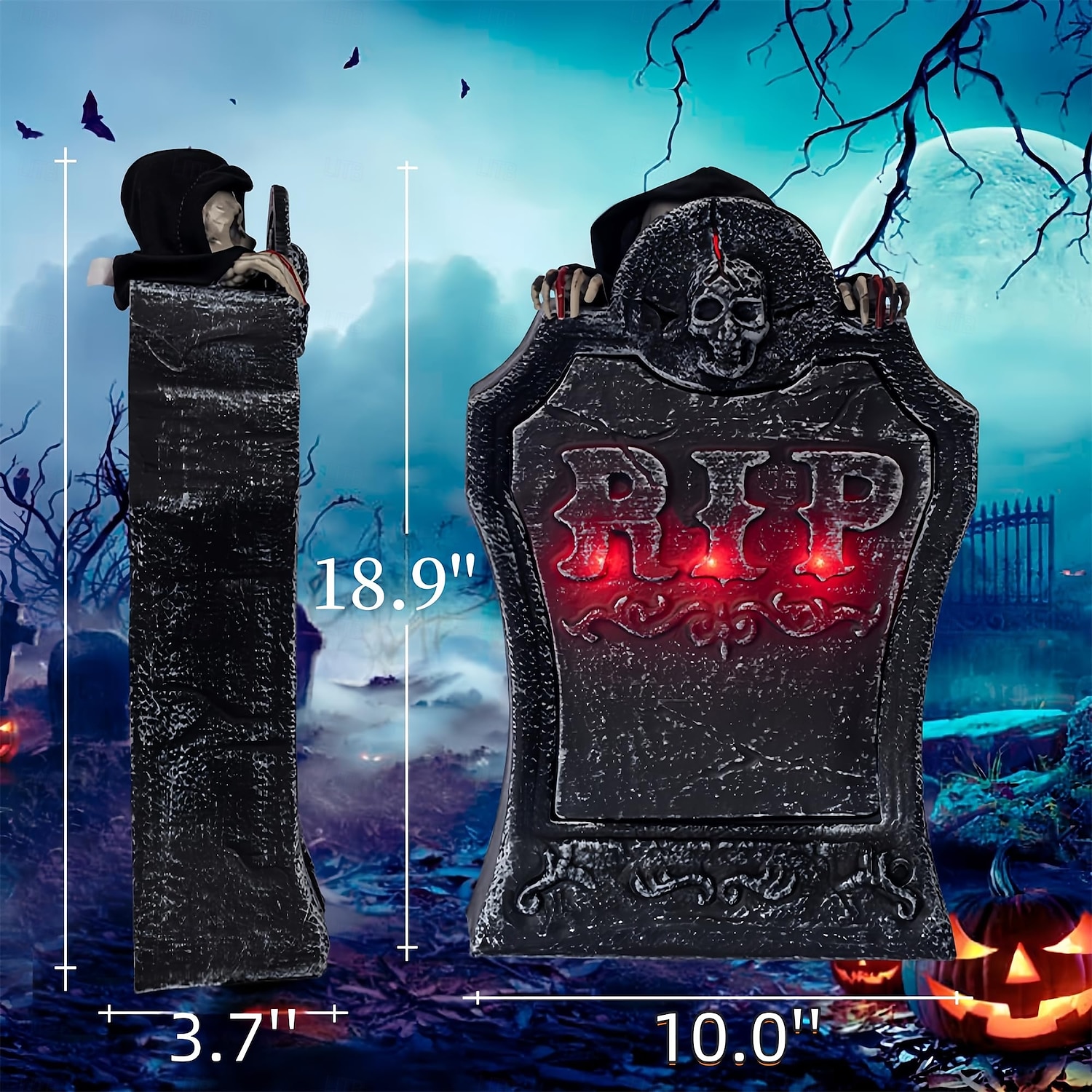 halloweeni animált sírkő kellékek világító és hangvezérelt szellem temetődekoráció motoros felkelő kaszás szellem kültéri vagy bárjelenet dekoráció kísértetház 2025 - $49.99 –P5