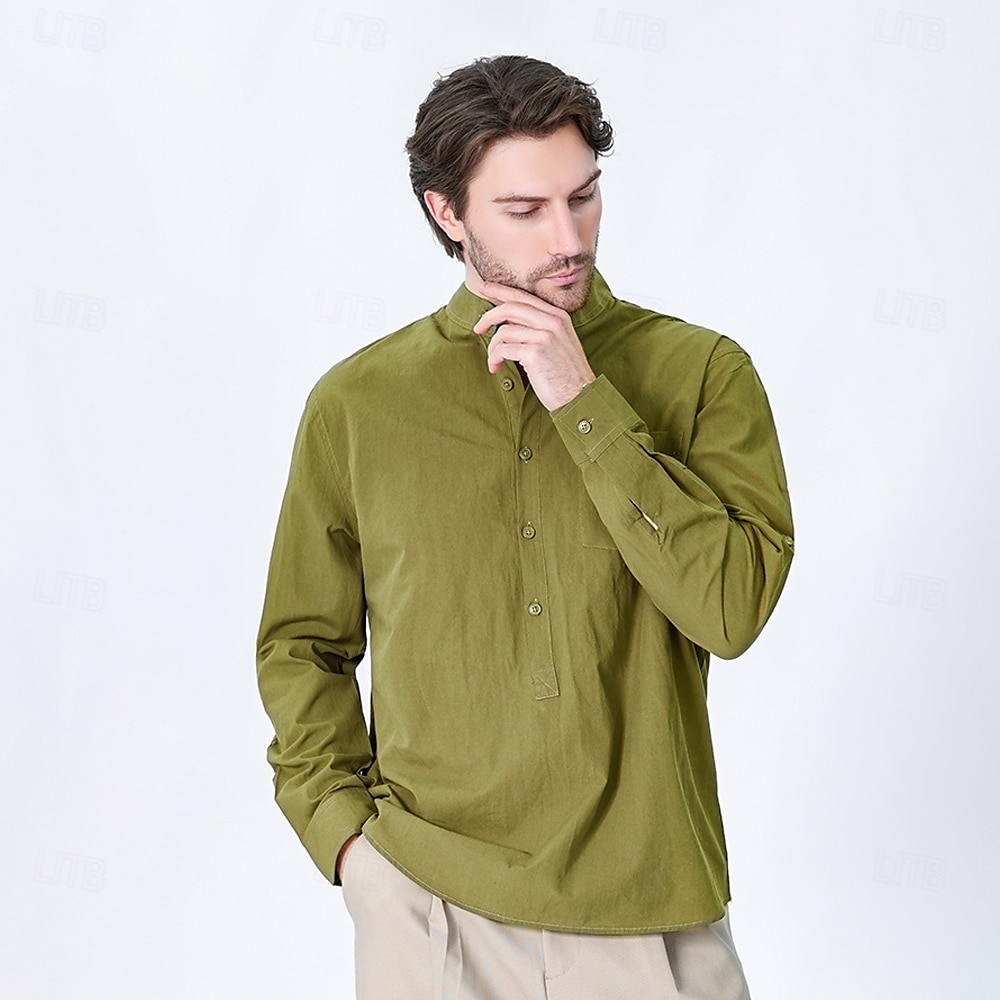 Voor heren Overhemd Zwart Wit Geel Rood Donker Marine Lange mouw Effen opa kraag School Formeel Kleding minimalistische 2025 - $23.99 –P28