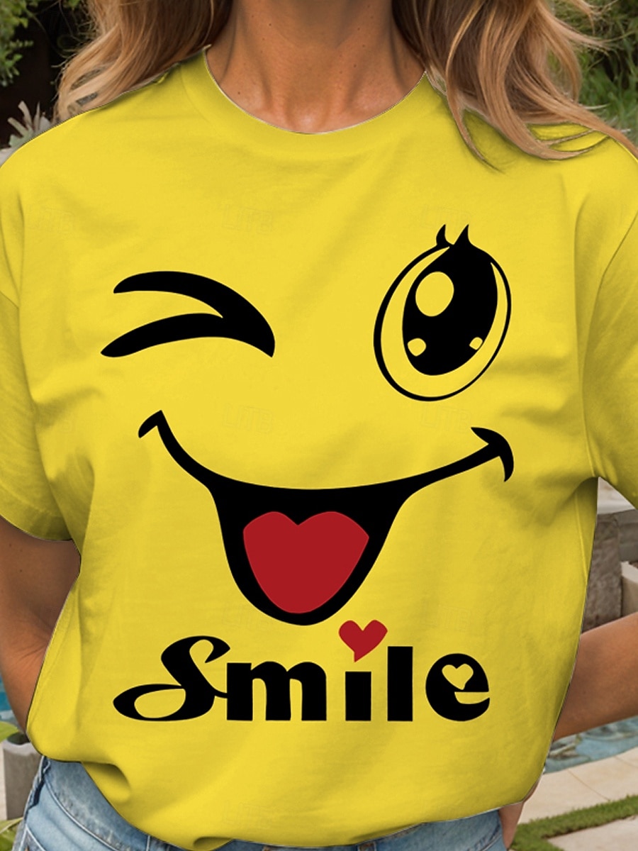 Femmes T-shirt Cœur Graphique Lettre ancien Élégant Classique Manche Courte Col ras du cou Col rond Hauts Réguliers Quotidien Week-end Imprimé Noir Blanche Jaune Rose Claire Rouge Été de 2025 ? $19.99 –P3