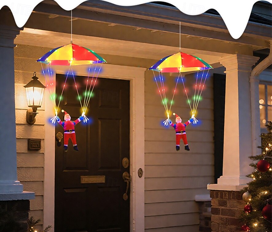 1 kpl jouluinen joulupukin laskuvarjohyppyriipus riippuvalaisin, nahkalankavalaisin, sisä- ja ulkokäyttöön tarkoitettu joulutunnelmavalaisin, aurinko-/AAA-paristokotelo/USB-virtalähde 2026 - $26.99 –P14