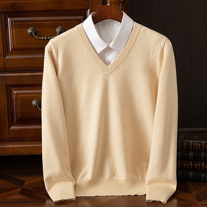 Herr Pullover tröja Stickad tröja Ribbad Sticka Vanliga toppar Stickat Slät V-hals Mode Grundläggande Semester Dagliga kläder Kläder Höst Vinter Kamel Vin S M L 2025 - $25.99 –P3