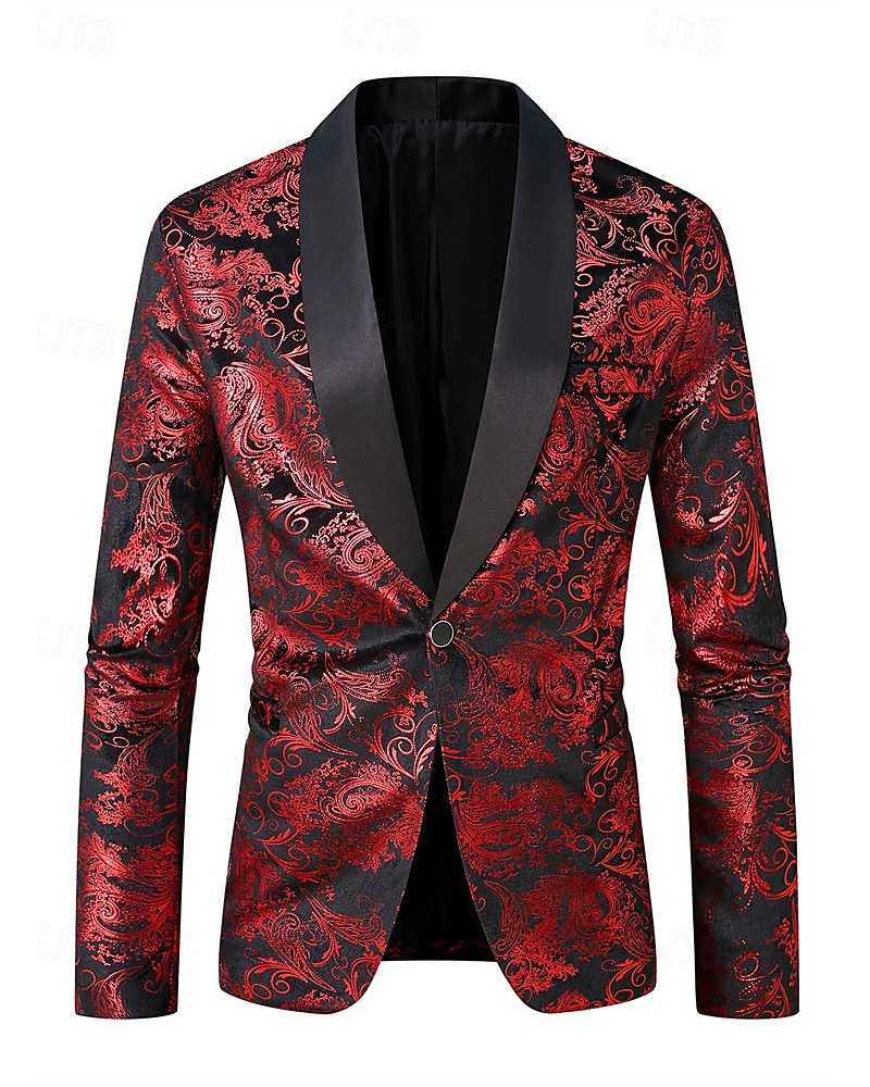 Herren Blazer Geschäft Cocktailparty Hochzeitsfeier Mode Lässig Frühling Herbst Polyester Grafisches T-Stück Knöpfe Bequem Einreihig Blazer Rote 2025 - $58.99 –P2
