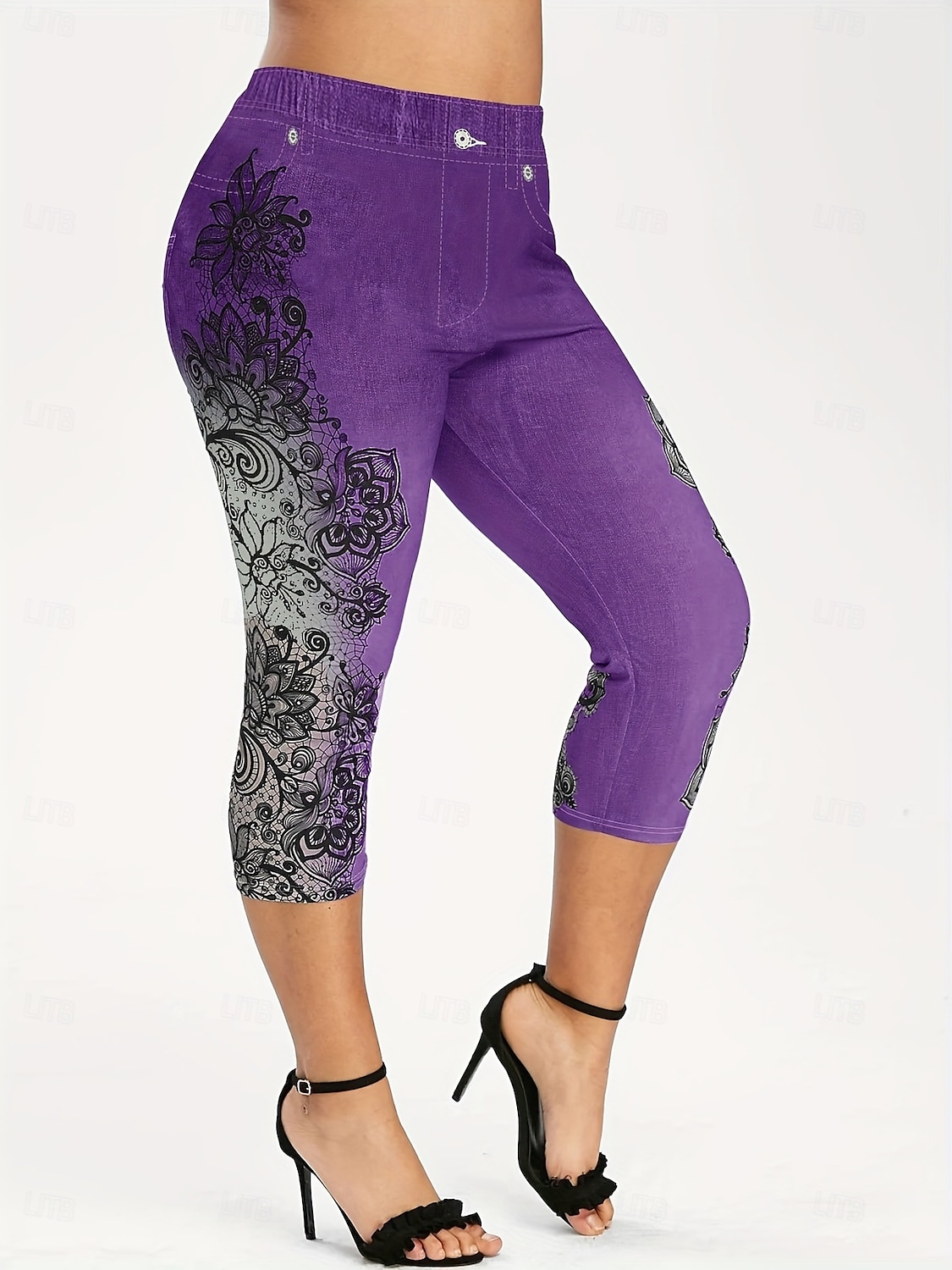 Per donna 3/4 Collant Collant Atletico Lunghezza al polpaccio Vita Alta Floreale Stampa Comodo Sollevamento glutei Controllo addominale Yoga Casual Quotidiano Rosso scuro Blu marino Blu Viola del 2025 a $15.99 –P2