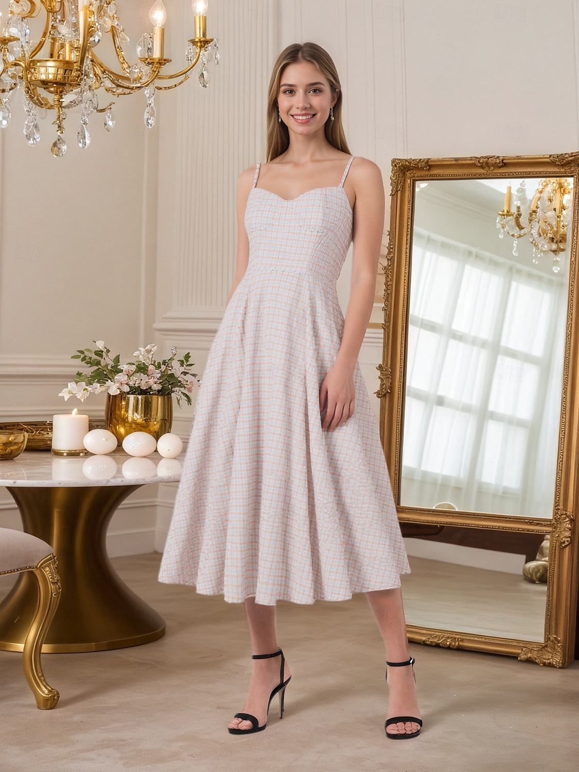 Retró 1950-es Rockabilly Déli Flapper ruha Swing ruha Spagetti szíj Fit and Flare Zsebekkel Kockás Női Álarcos mulatság Vakáció Hétköznapi Retro témájú buli Felnőttek Ruha Tavaszi nyár 2025 - $36.99 –P10