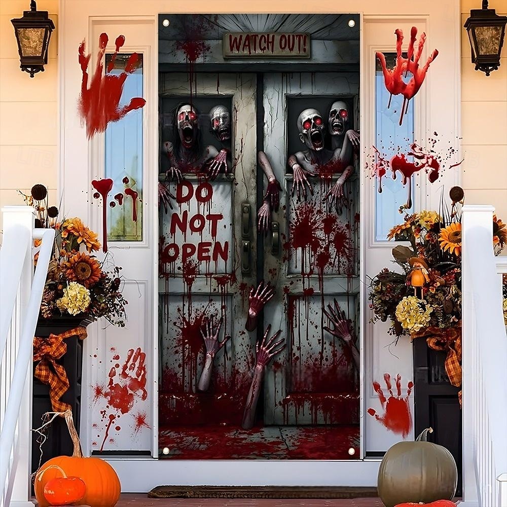 dekoracja na drzwi na Halloween, zasłona na drzwi wejściowe, latające nietoperze na miotle na Halloween, postrzępiony dolny wyświetlacz 2025 - $9.99 –P4