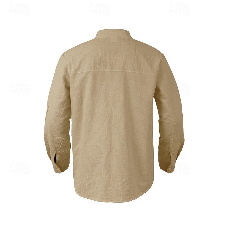 Herren Hemd Leinenhemd Stehkragenhemd Sommerhemd Strandbekleidung Knopfhemd Gestreift Urlaub Ferien Schwarz Weiß Blau Khaki Langarm Stehkragen Sommer Frühling Bekleidung 2025 - $22.99 –P9