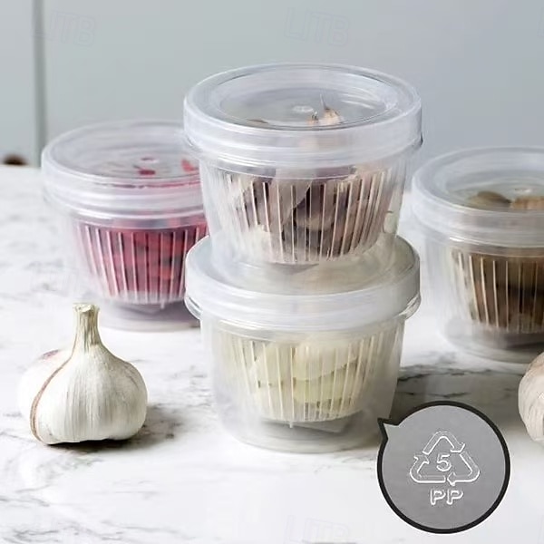 Lot de 5 boîtes de conservation pour aliments avec couvercles, récipients de conservation pour oignons, gingembre et ail, bols de préparation ronds avec drainage pour réfrigérateur, organisateur de 2025 ? $10.49 –P8