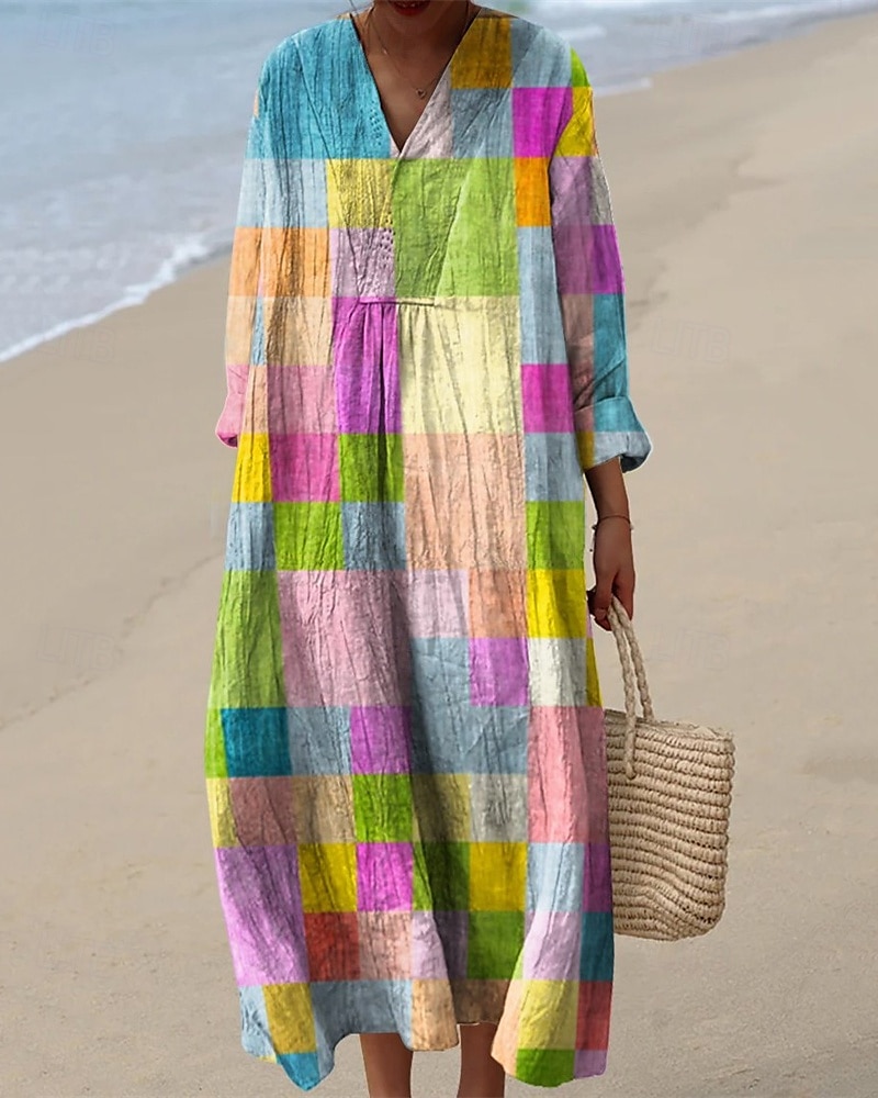 Femmes Robe Midi Robe Décontractée Robe Imprimée Mode Moderne Quotidien Plage Week-end Coupe régulière Arbre manche longue Col en V Jaune Bleu Orange Bleu de minuit Printemps Automne de 2025 ? $11.99 –P4