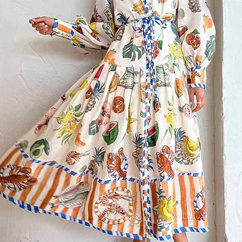 Pentru femei Rochii Midi Rochii Tip Cămașă Rochie leagăn Rochie imprimata Modă Clasic Modern În aer liber Vacanță Concediu Fit regulat Floare Manșon Lung Guler Cămașă Alb Toamnă 2025 - $25.99 –P3