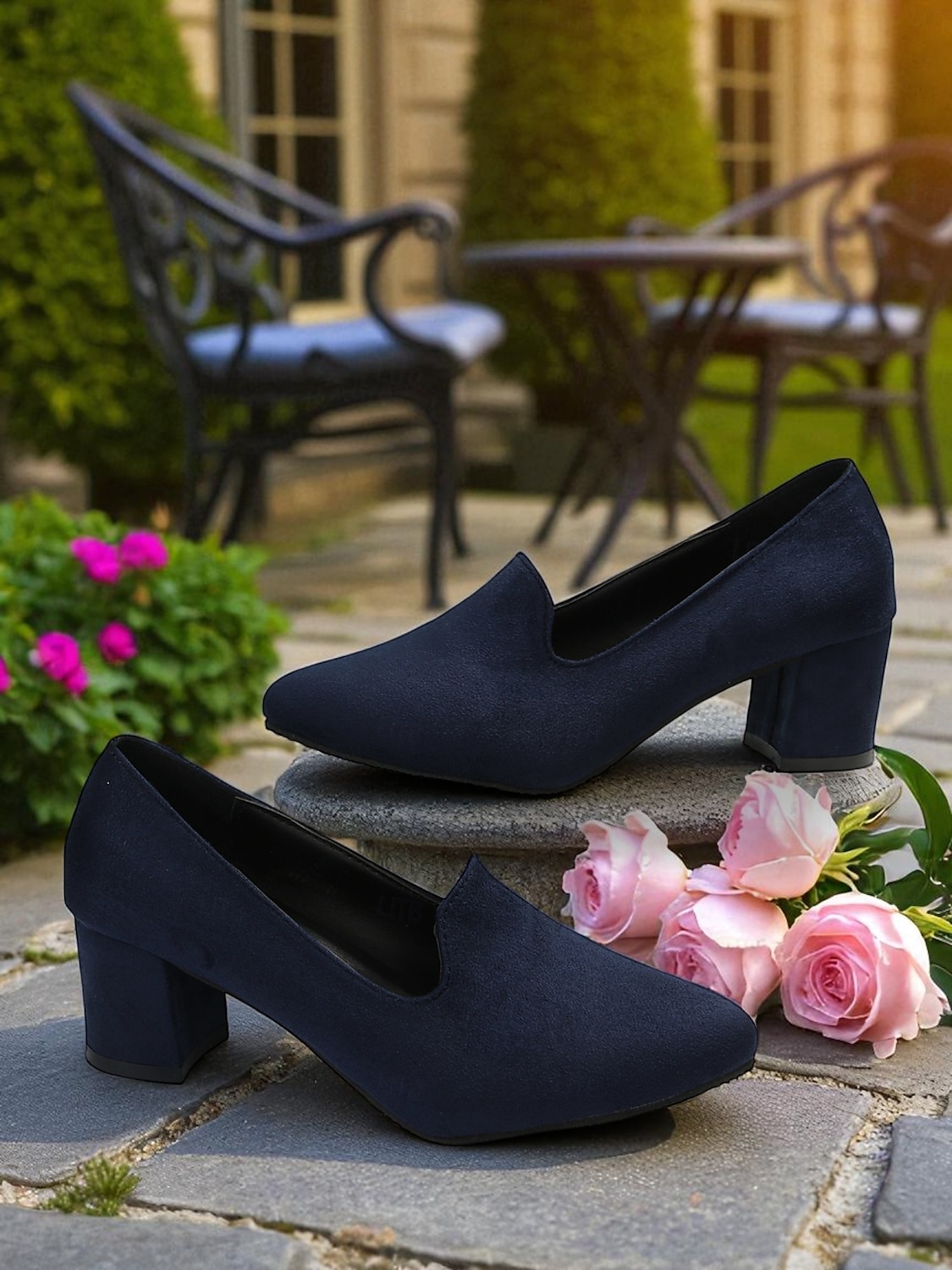 Women's Blue Block Heel Shoes– Elegant Faux Suede Pumps for Semi-Formal Gatherings, Cottage Garden Parties and Church Sundays 2025 - $24.99 –P2