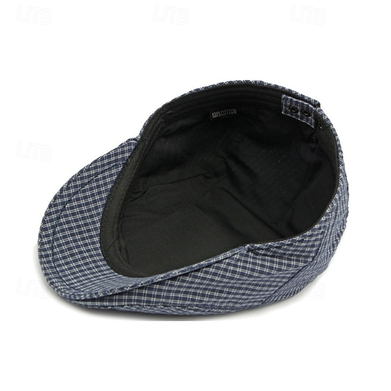 2026年 男性用 ハンチング アスコットハット キャスケットハット ブルー グレー 綿織物 ファッション カジュアル ストリート 日常 チェック 調整可能 サンスクリーン 高通気性  コレクション – $14.49 –P8