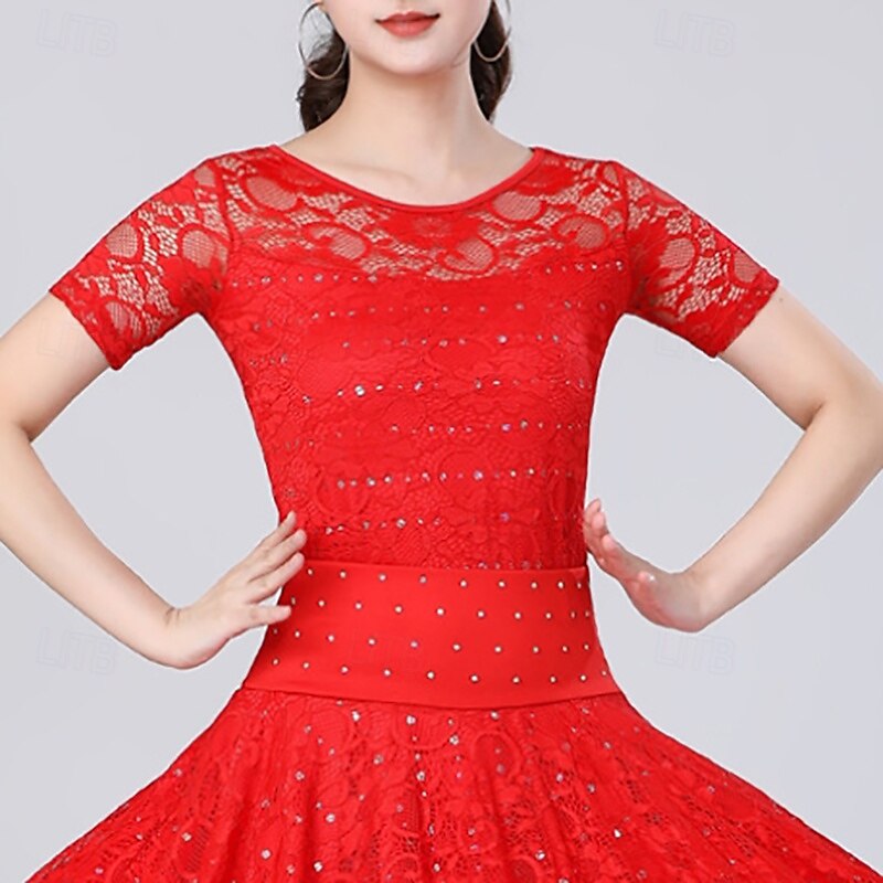 Latijnse dans Top Kant Pure Kleur Gesplitst Dames Prestatie Opleiding Korte mouw Hoog Polyester 2025 - $27.99 –P3