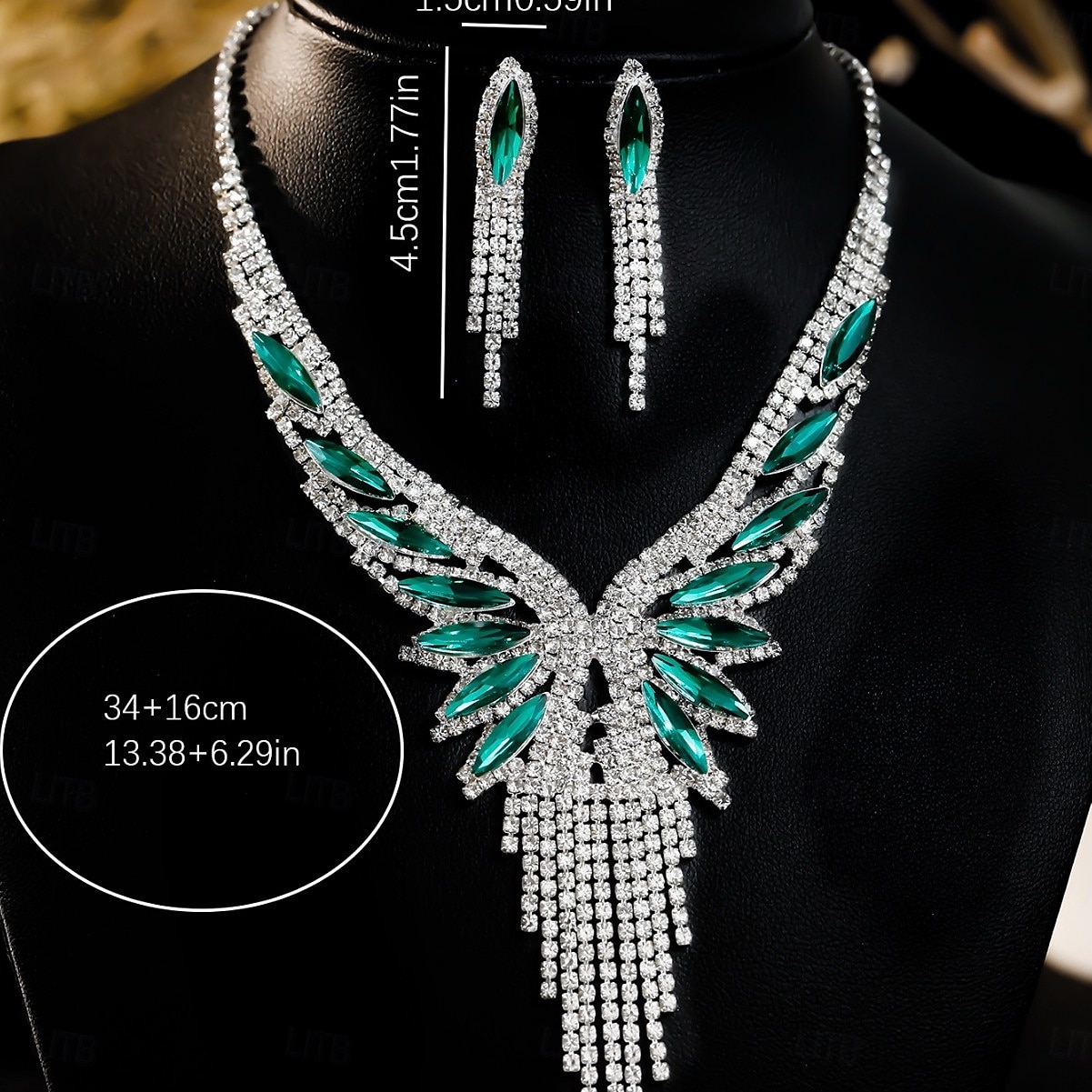 Set di gioielli di lusso in cristallo da donna: collana placcata in argento e orecchini pendenti con accenti di pietre preziose verdi, eleganti accessori per cocktail e feste serali del 2025 a $14.99 –P1