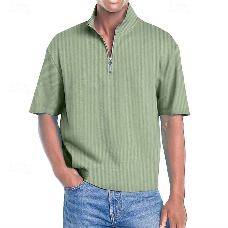 Męskie Koszulki polo Koszulka polo z suwakiem 1/4 Dzienne zużycie Randka Quarter Zip Krótki rękaw Moda Podstawowy Równina Zamek Lato Regularny Wino Czarny Biały Granatowy Fioletowy Brązowy Koszulki 2025 - $20.99 –P6