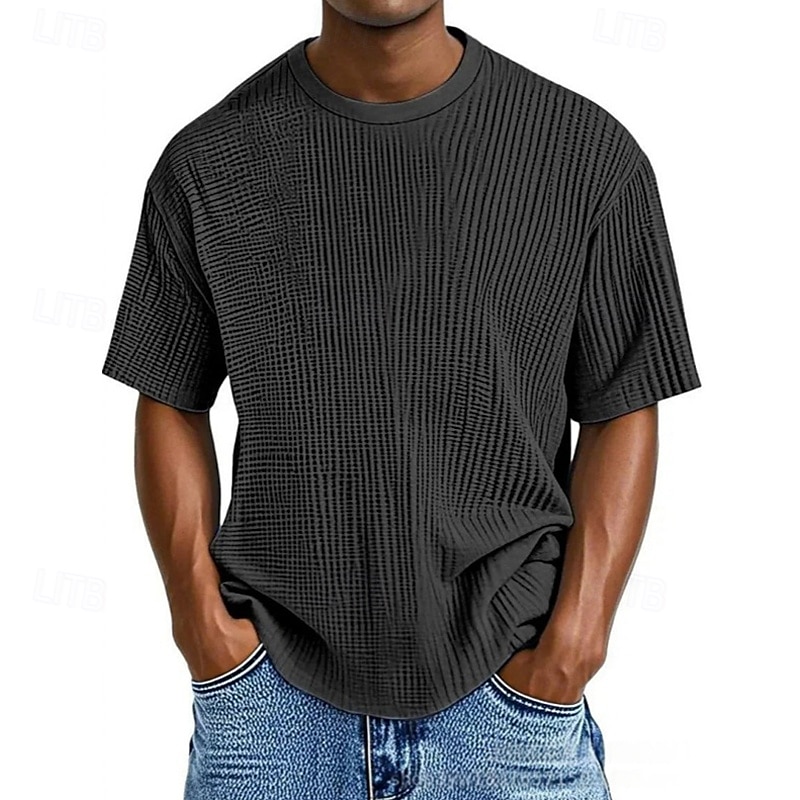 Homme T-shirt Chemise à manches courtes Manche Courte Col ras du cou Été Uni Mode Designer Basique Jacquard Vacances Rue Sortir Abricot Noir Blanche T-shirt haut de gamme pour homme de 2025 ? $20.99 –P5