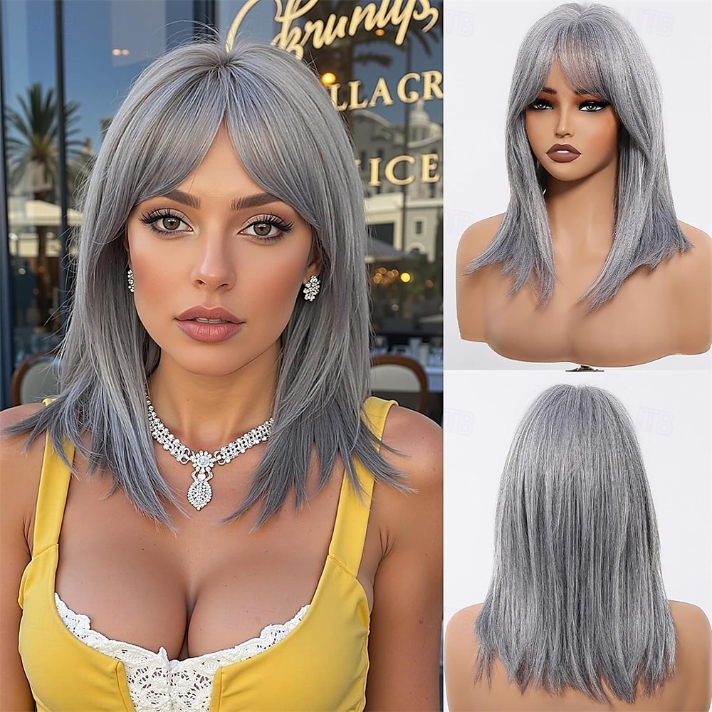 Peluca rubia corta con flequillo, estilo bob ombré, de 14 pulgadas, recta, con flequillo, para mujer, de aspecto natural, sintética, resistente al calor, para uso diario. 2025 - $23.99 –P3