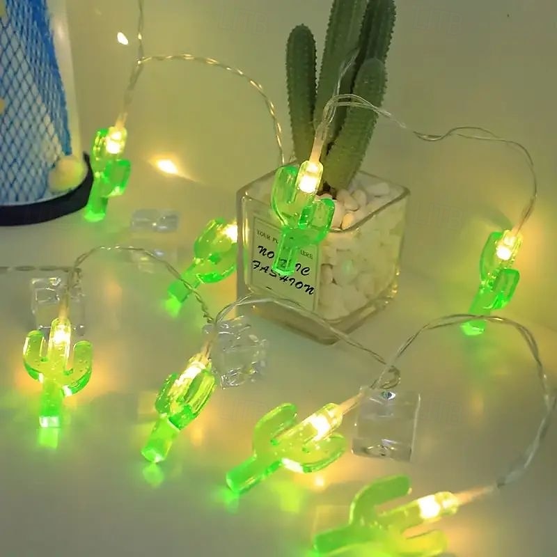 Luci a stringa estive per spiaggia tropicale Hawaii, 3 m, 20 LED, cactus, fenicotteri, bromeliacee, palme, a batteria, per decorazioni per feste in spiaggia, piscina tropicale del 2025 a $12.99 –P12
