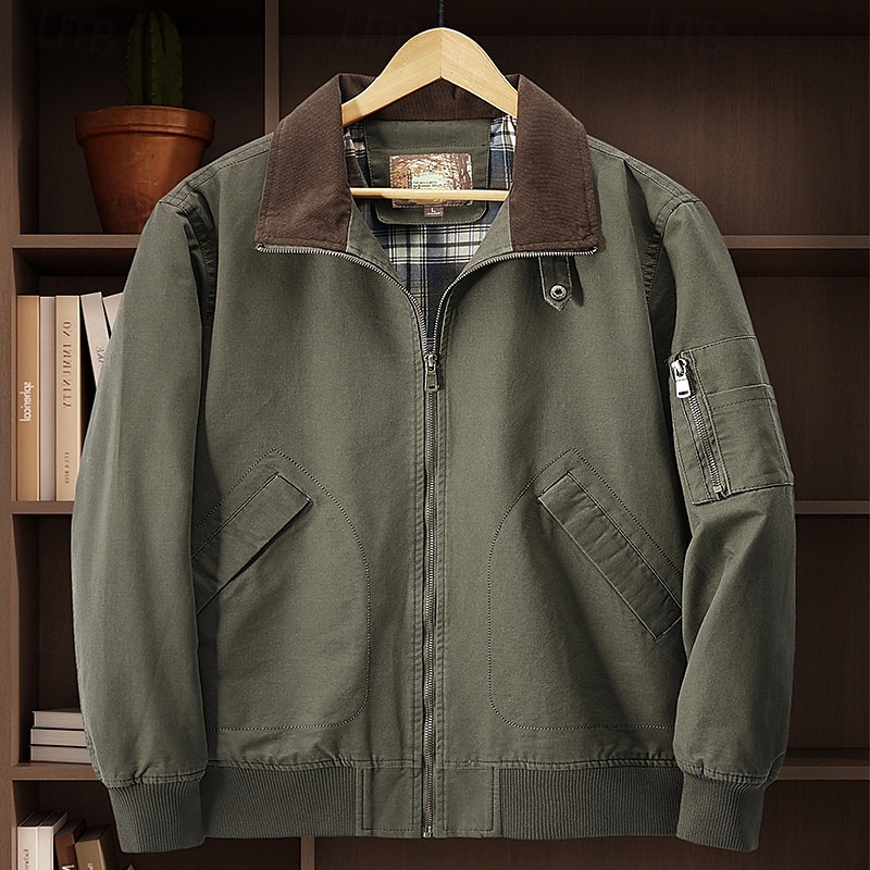 Herren Bomberjacke Freizeitjacke Urlaub Täglich Tasche Frühling Herbst Einfach Mode Klassisch Revers Regulär Schwarz Kamel Armeegrün Beige Jacken 2025 - $58.99 –P7