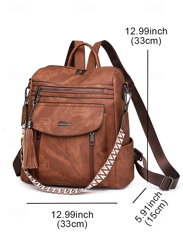Dames imitatie leren converteerbare rugzak portemonnee - vintage multi-pocket schoudertas met kwastje voor casual dagelijks woon-werkverkeer, reizen en werk 2025 - $34.99 –P10