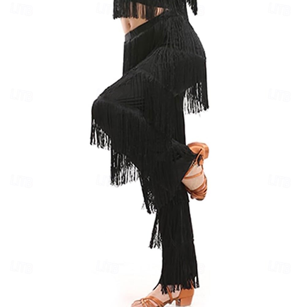 Meisjes Latijns-Amerikaanse dansbroek met kwastjes, danszaaldans, professionele kinderrumba tango salsa oefenbroek met kwastjes. 2025 - $27.99 –P10