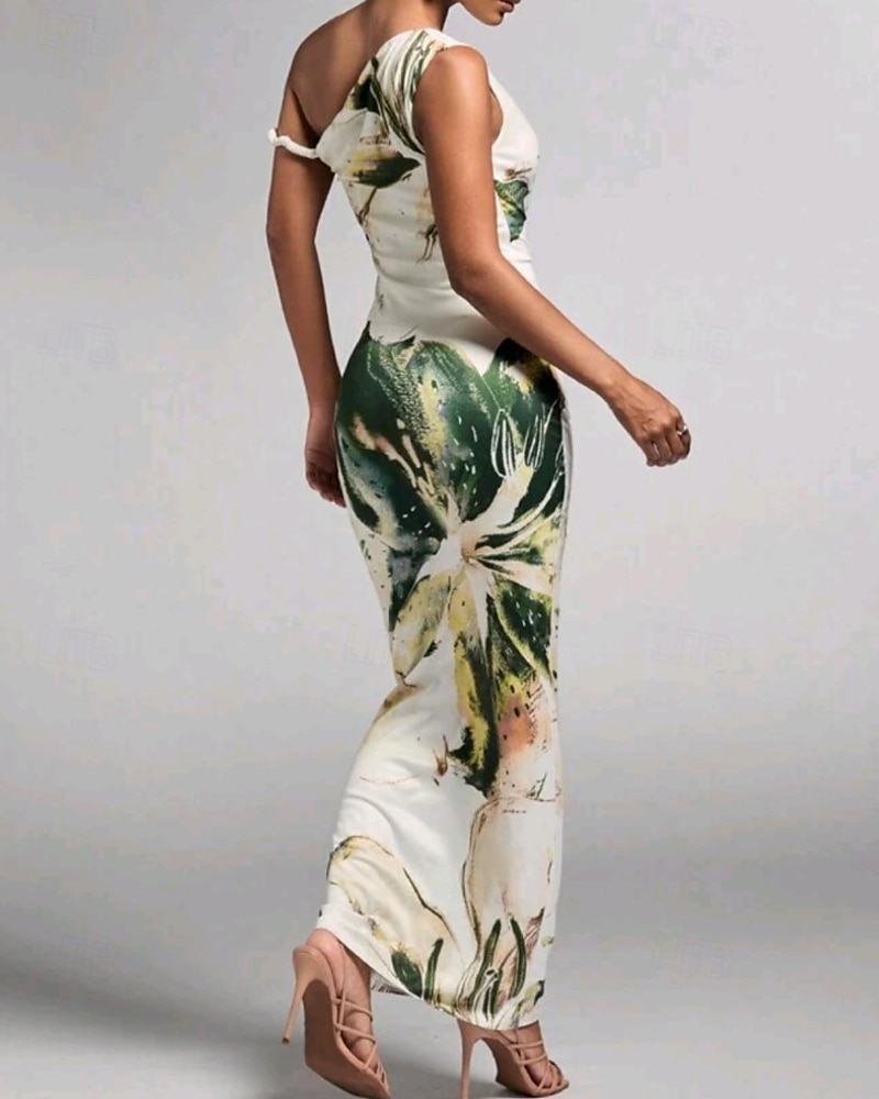 Femmes Robe Longue Maxi Robe Robe Imprimée Mode Extérieur Sortir Week-end Coupe régulière Fleur Sans manches Une Épaule Violet Vert Été de 2025 ? $22.99 –P17