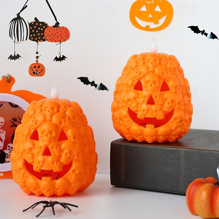 1 Pc Halloween Skeleton Pumpkin LED Electronic Candlelight Indoor and Outdoor Party Atmosphere Nightlight Colorful Dimming 2025 - $4.99 –P9