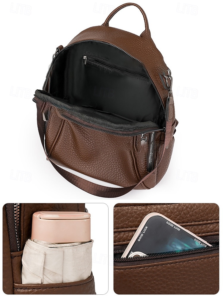 Women's Brown Faux Leather Mini Backpack – Water-Repellent Scratch-Resistant Fashion Daypack for Travel, Work and Daily Use 2025 - $24.99 –P7