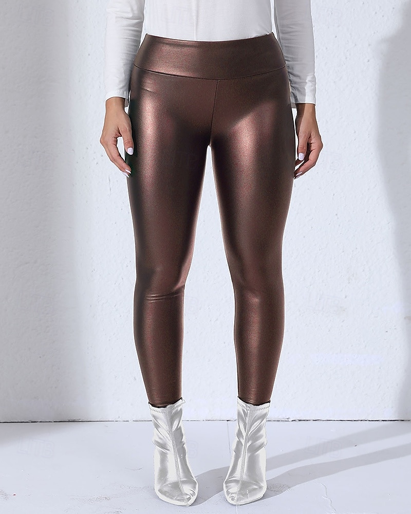 Dames Capri-legging Kunstleren leggings Warm Hoge taille Sportschool Sportschoenen Pilates Kleding Onderlichaam Effen Kleur Zwart Koffie Sport Sportkleding Strakke pasvorm 2026 - $17.99 –P6