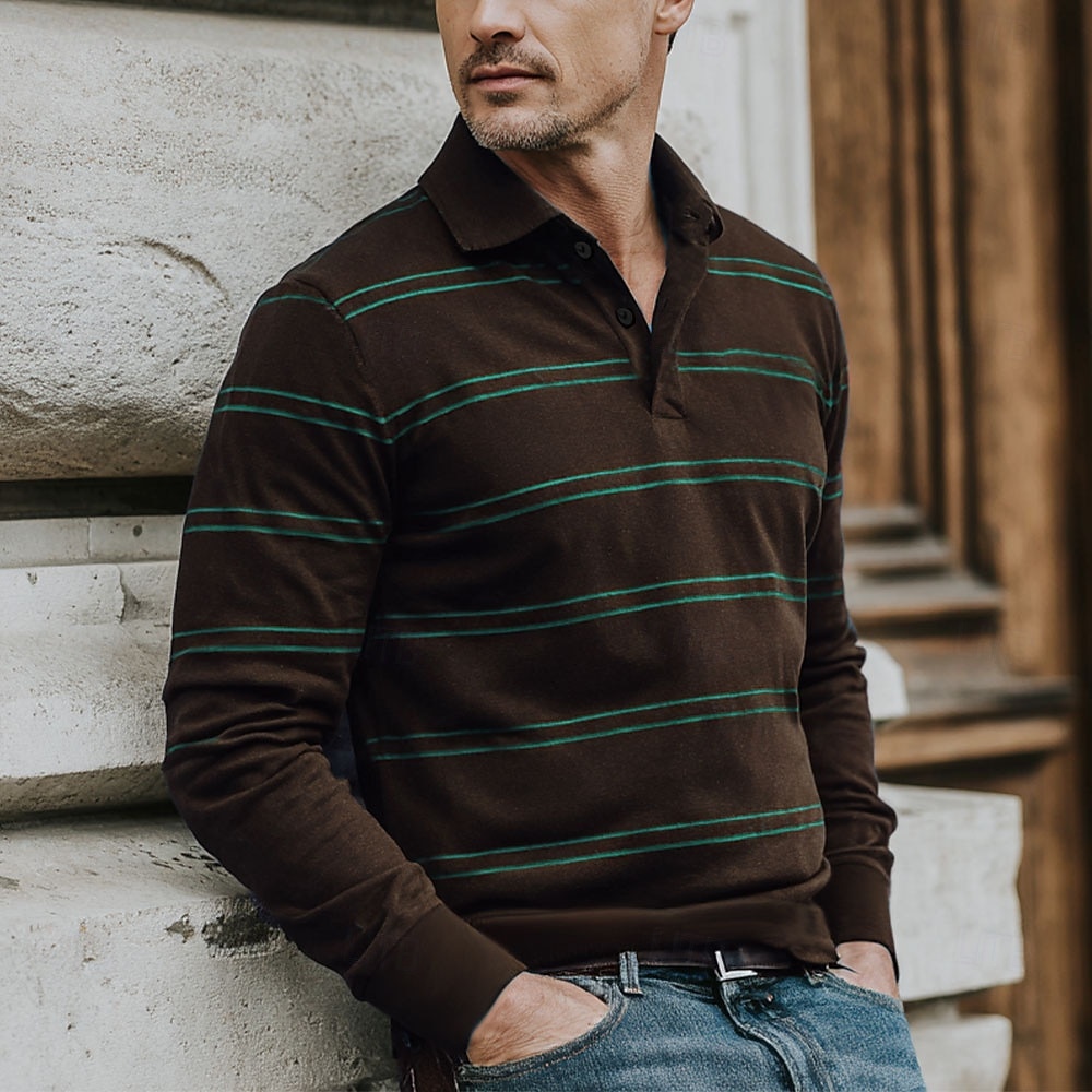 Муж. Горизонтальные полосы Регби-поло Длинный рукав Футболки поло Рубашки с воротником Спортивная одежда На каждый день Школа на открытом воздухе Одежда для спорта и отдыха 3D печать Весна Осень Зима 2026 - $25.99 –P2