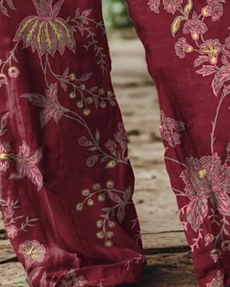 Női Széles lábszár Nadrágok Palazzo nadrág Divat Boho Teljes hossz Magas derék Virág Rugalmas derék Nyomtatott Lélegzési képesség Kényelmes Utca Hétköznapi viselet Alkalmi Bor Tavasz Ősz Normál 2025 - $32.99 –P3