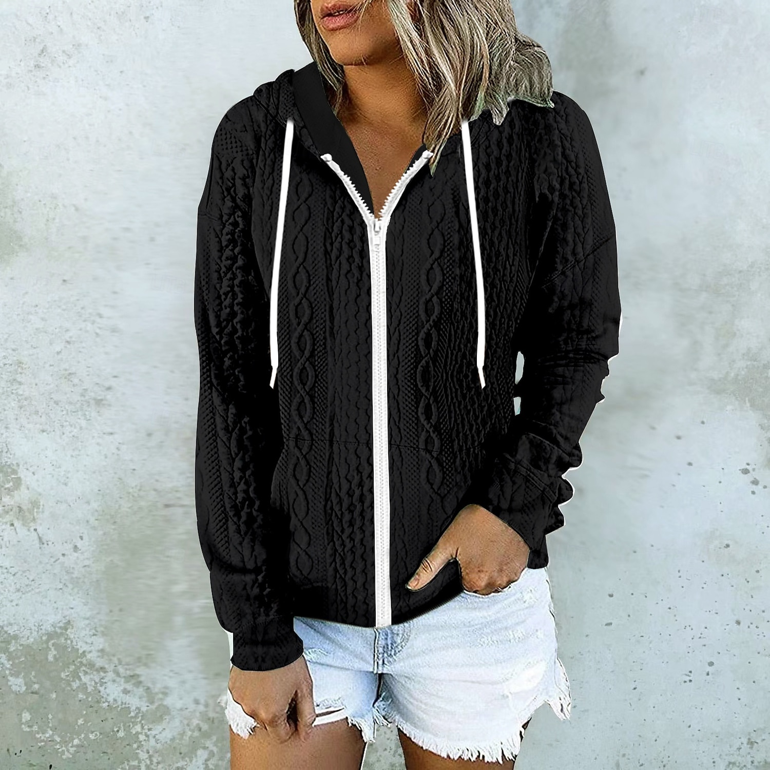 Mujer Chaqueta casual Cómodo Transpirable Bolsillo Exterior Casual Plano Ropa Deportiva Casual Diario Regular Con Capucha Ajuste regular Manga Larga Ropa de calle Negro Blanco Rosa Otoño Invierno 2025 - $26.99 –P4