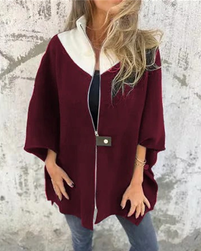 Damen Mantel Freizeitjacke Warm Bequem Patchwork Reißverschluss Mode Modern Lässig Farbblock Ausgehen Wochenende Reisverschluss Regulär Stehkragen Normale Passform Dreiviertelarm Oberbekleidung 2025 - $31.99 –P12