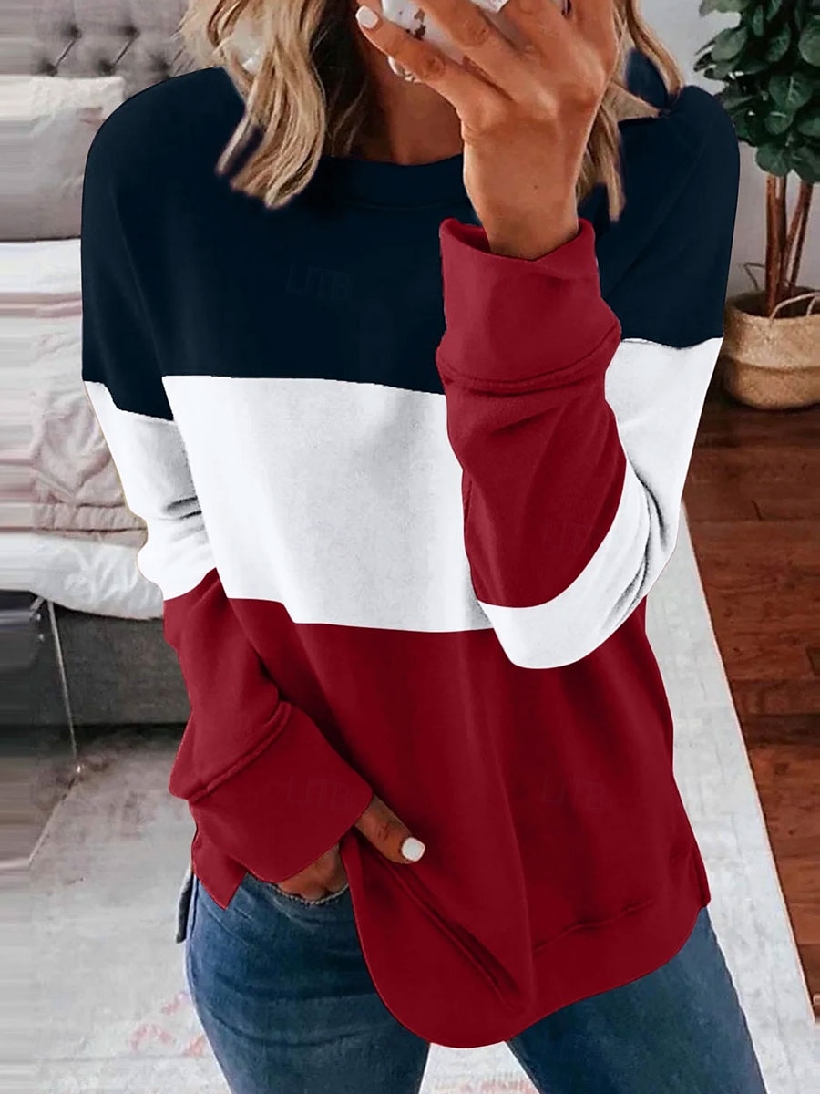 Femmes Sweatshirt Pull Graphique Rayé Occasionnel manche longue Col ras du cou Col rond Hauts Réguliers Rue Occasionnel Fête Imprimé Rose Claire Vin Bleu Violet Orange Printemps Automne Hiver de 2025 ? $28.79 –P1