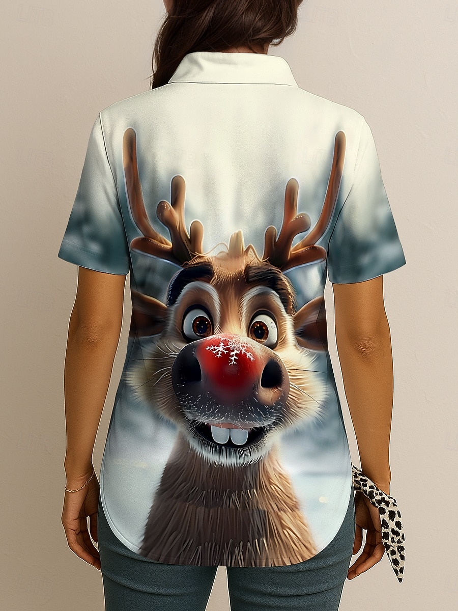 Christmas Women's Shirt Long Sleeve Button Down Blouse Graphic Animal 3D Vintage Tropical Daily Sleeveless Short Sleeve Shirt Collar Regular Tops Daily Sage Green Brown Green Summer Spring Winter 2025 - $24.99 –P2