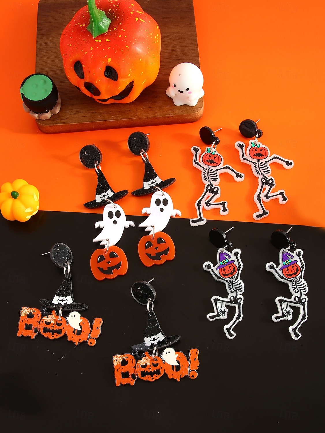 Halloween-øredobber i akryl til dame – lett spøkelseshatt, gresskarhatt og heksehatt &Skjelettdesign for tenåringer og voksne, perfekt for Halloween-kostymer og festtilbehør 2025 - $9.99 –P5