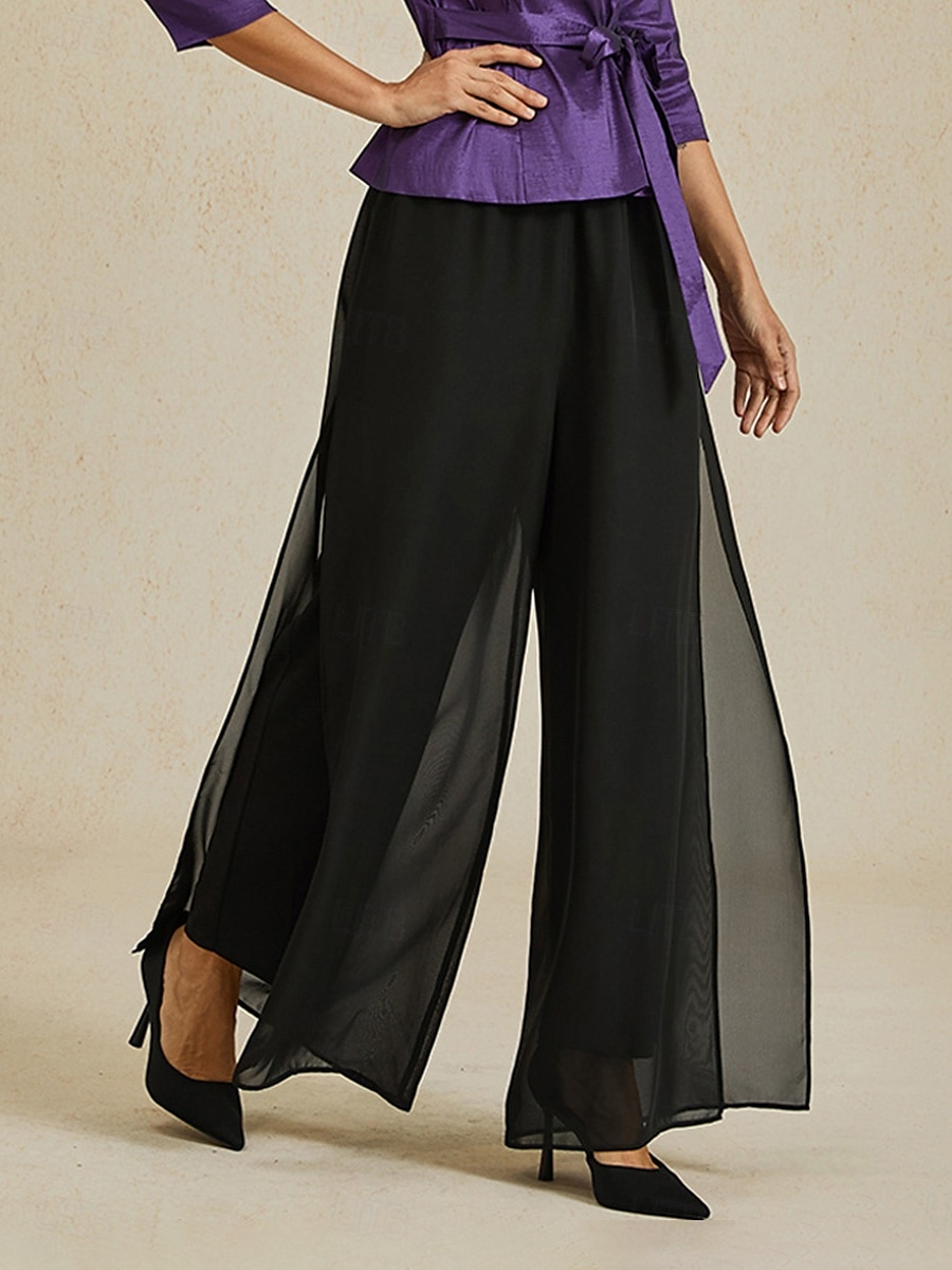 Mulheres Atrevido Calças retas Elegante à moda Estilo Clássico Comprimento total Cintura Média Côr Sólida Cintura elástica Com Stretch Casamento Férias Festa Preto Primavera / Outono / Inverno / Verão de 2025 por $49.99 –P2