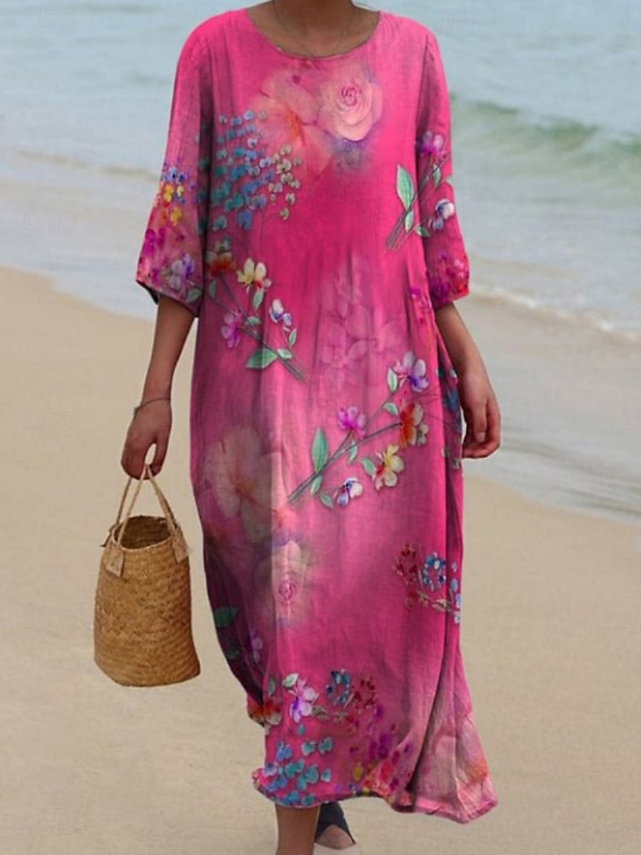 Dames Halflange jurk Casual jurk Jurk met print Modieus Modern Dagelijks Strand Weekend Normale pasvorm Bloemig Kleurenblok 3/4 mouw Strakke ronde hals Geel blauw Fuchsia Groen Zomer Lente Herfst 2025 - $31.99 –P3