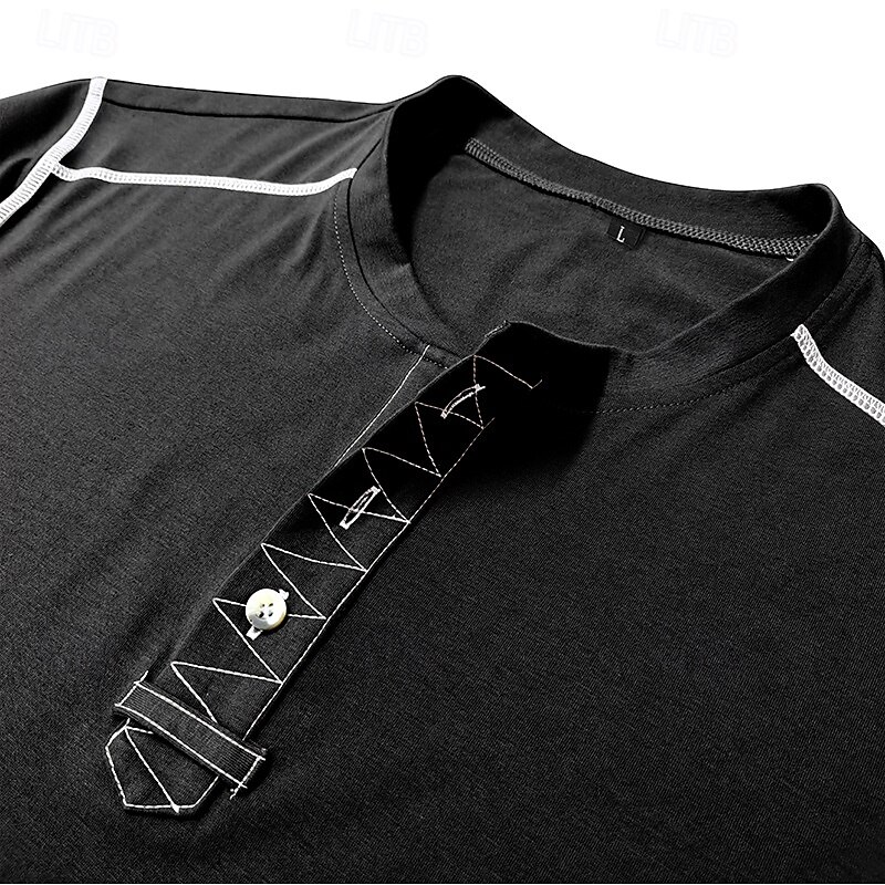 Men's T Shirt Henley Shirt Henley Top Long Sleeve Solid Color Vintage Casual Contrast Stitching Henley Outdoor Causal Casual Spring Fall Spring &  Fall Black White Gray Henley T-Shirt 2025 - $22.99 –P5