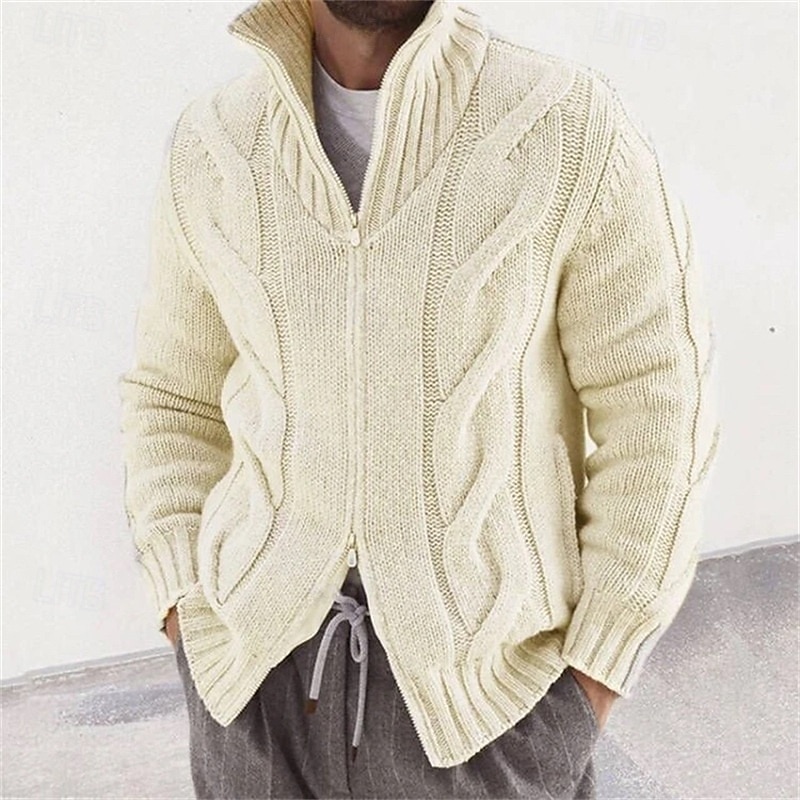 Men's Sweater Cardigan Sweater Cable Knit Regular Tops Knitted Plain High Neck Vacation Fashion Casual Daily Wear Clothing Apparel Spring &  Fall Black Pink S M L 2026 - $39.99 –P6