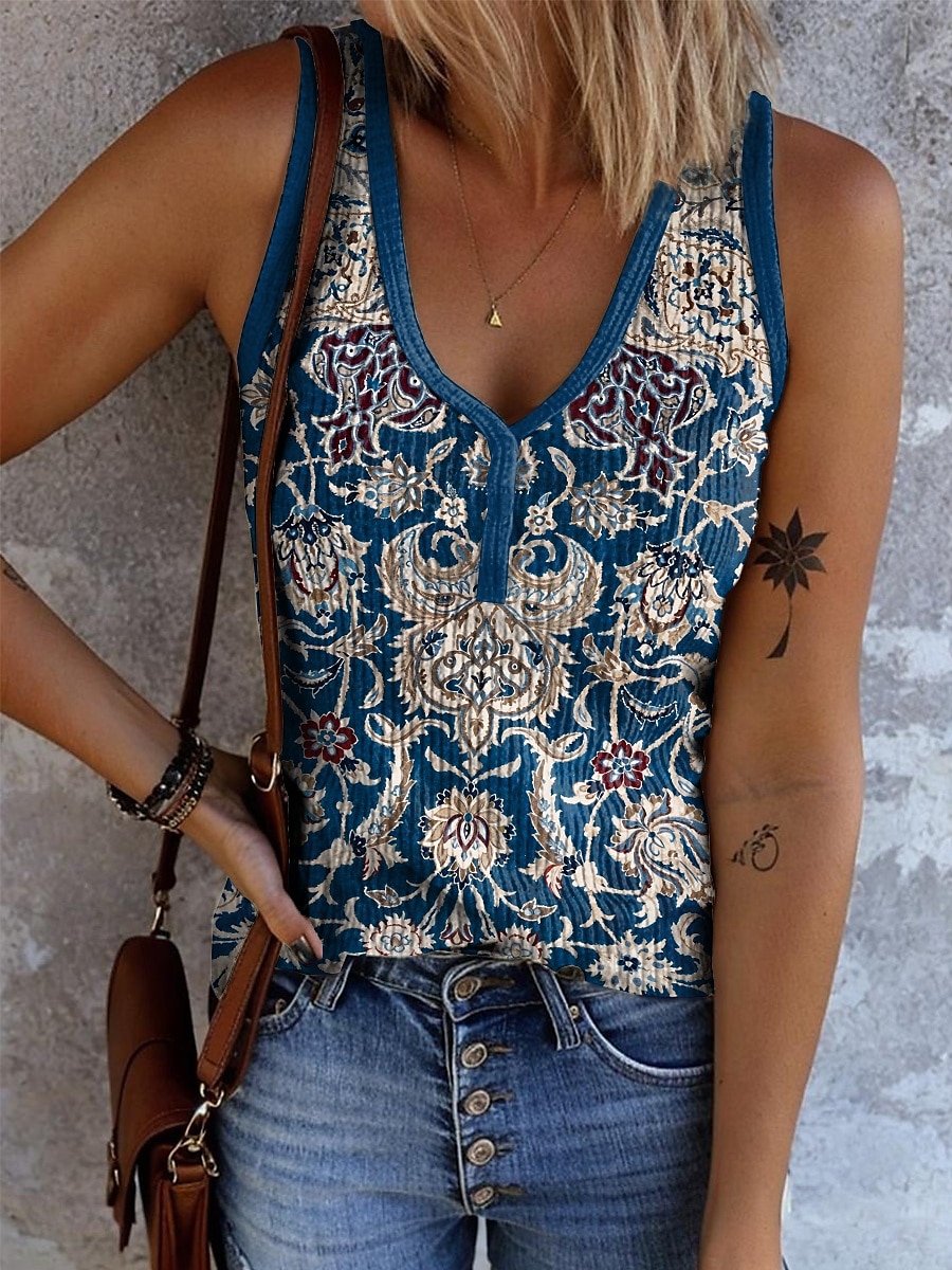 Per donna Canotta a canotta Grafico Geometrico Astratto Bohemien Vintage Elegante Senza Maniche Scollo a V Top Regolari Quotidiano Stampato Bianco Giallo Rosso Blu Arancione Estate Primavera del 2025 a $17.99 –P5