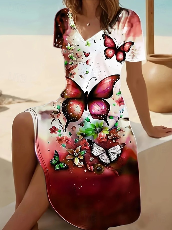 Damen Minikleid T-Shirt-Kleid A Linie Kleid Sommerkleid Urlaub Lässig Täglich Ferien Date Normale Passform Blumen Grafik Tiermotiv Kurzarm V Ausschnitt Gelb Rote Blau Violett Sommer Frühling 2025 - $32.99 –P3