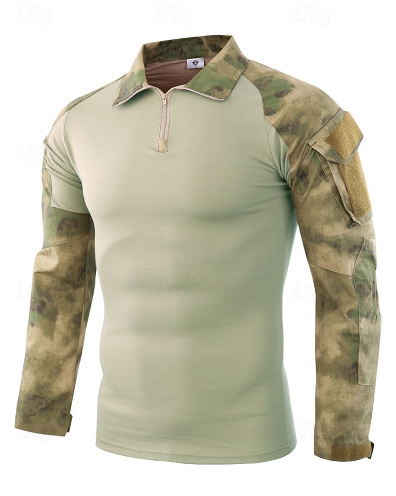 Per uomo Felpa con mezza zip Felpa militare Manica Lunga Collo alla coreana Top Esterno Traspirante Misto Cotone Mimetico Grigio scuro pitone nero Nero Viaggio Corsa del 2025 a $25.99 –P7