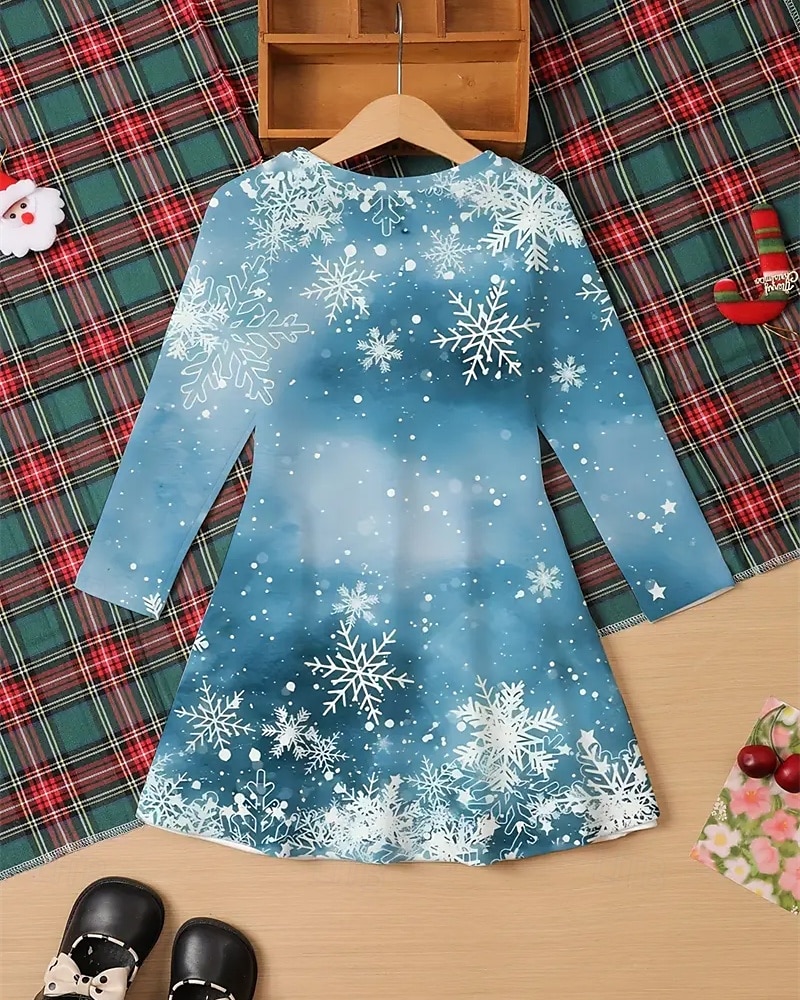 joulu Tyttöjen 3D Hirvi Lumihiutale Mekko Pitkähihainen Kesä Kevät Loma Päivittäin Pyhäpäivä Prinsessa Kaunis Makea Lapset 4-12 vuotta Rento mekko A linjainen mekko Polvipituinen Normaali 2025 - $16.99 –P4