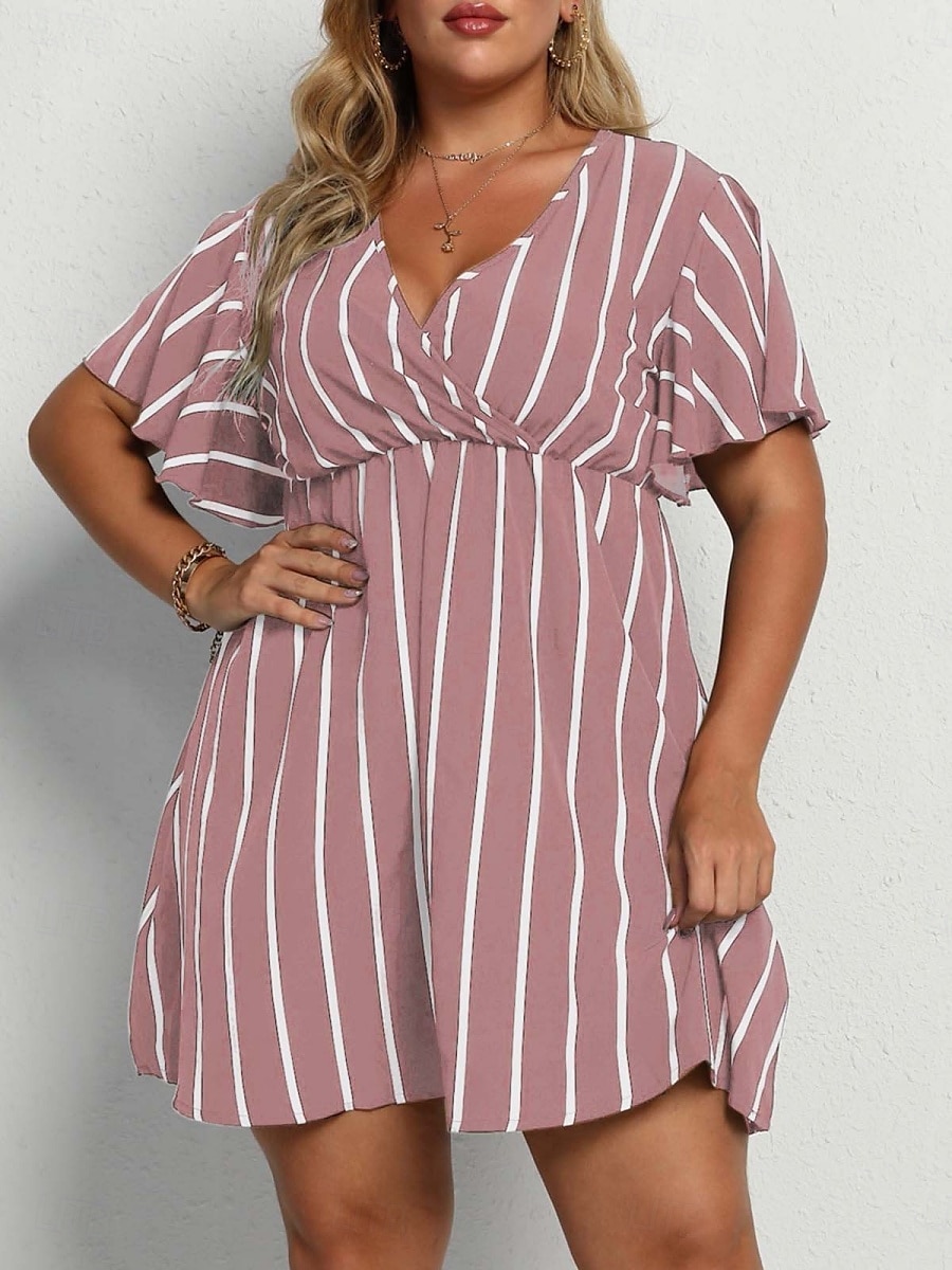 Femmes Grande taille Robe Décontractée Rayé Col en V Manche Courte Été Printemps Mode Moderne Occasionnel Mini robe Quotidien Fête Robe de 2025 ? $18.99 –P7