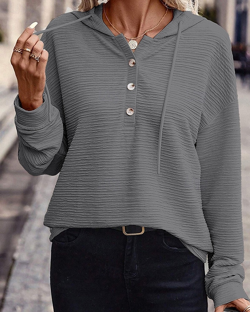 Dame Pullover hettegenser-genser عادي Gatemote Fritid Behagelig Langermet Med hette Vanlige topper Gate Ferie Ut på byen Knapper Svart Rosa Grå Høst 2025 - $23.99 –P3