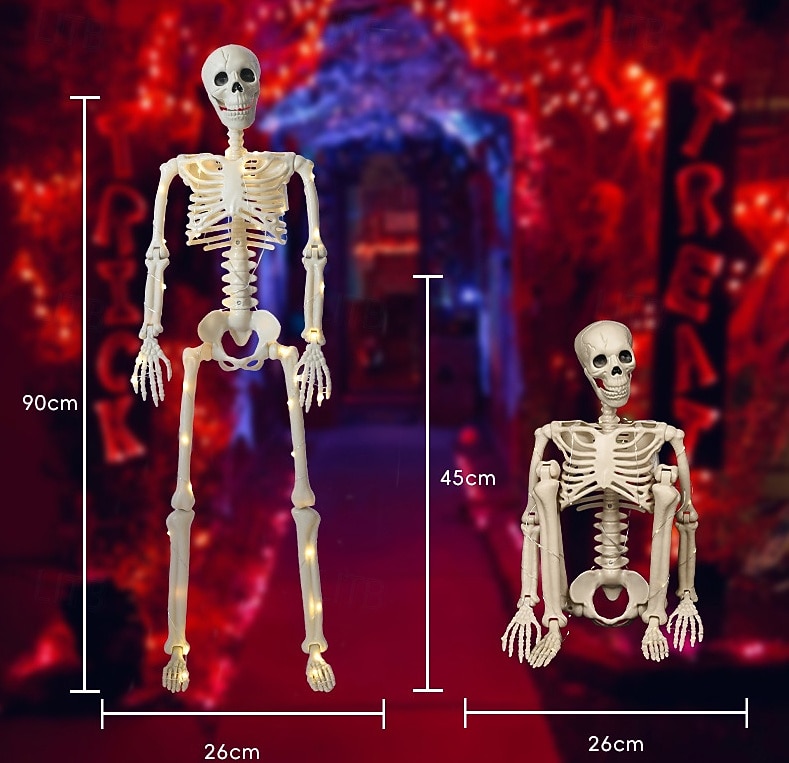 1 pezzo da 90 cm/35 pollici di Halloween, modello di scheletro luminoso attivo con articolazioni, appeso in piedi, seduto, sdraiato, luce calda, scatola per batterie AA, luci decorative horror e del 2025 a $23.99 –P4