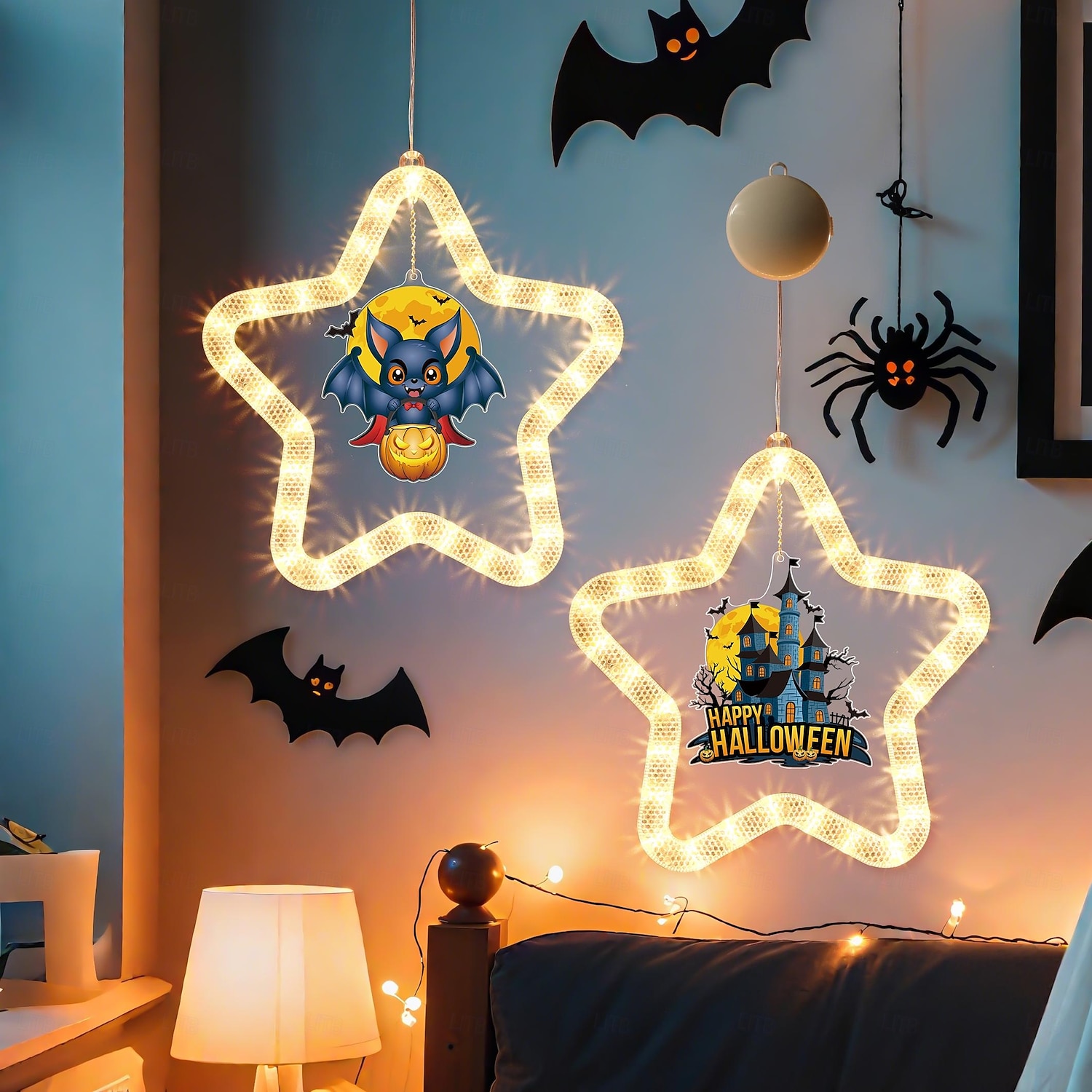 1 ks 27,6 cm halloween netopýr duch čaroděj klobouk dýně černá kočka netopýr přísavka led přísavka okenní světlo párty okno vnitřní atmosféra dekorativní světlo aaa baterie box teplé světlo běžící 2025 - $15.99 –P3