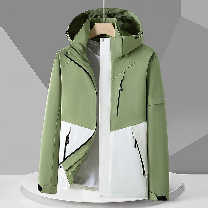 Herren Windjacke Wanderjacke Hardshelljacke Außen Wasserdicht Winddicht Wanderoutfits Wanderbekleidung Frühling Herbst Oberteil Camping / Wandern / Höhlenforschung Laufen Patchwork Armeegrün Grün 2025 - $46.99 –P5