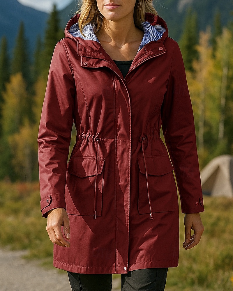 Women's Windbreaker Hiking Jacket rain coat Outdoor Waterproof Windproof Hiking Outfits Hiking Clothes Spring Autumn / Fall Top Camping / Hiking / Caving Running Solid Color Black Army Green Red 2025 - $48.99 –P7